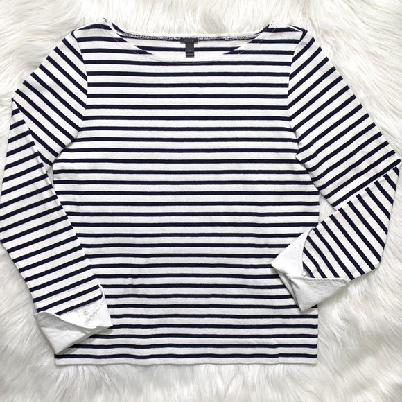 J. Crew Tops - J Crew Layered Look Navy Blue White Blouse